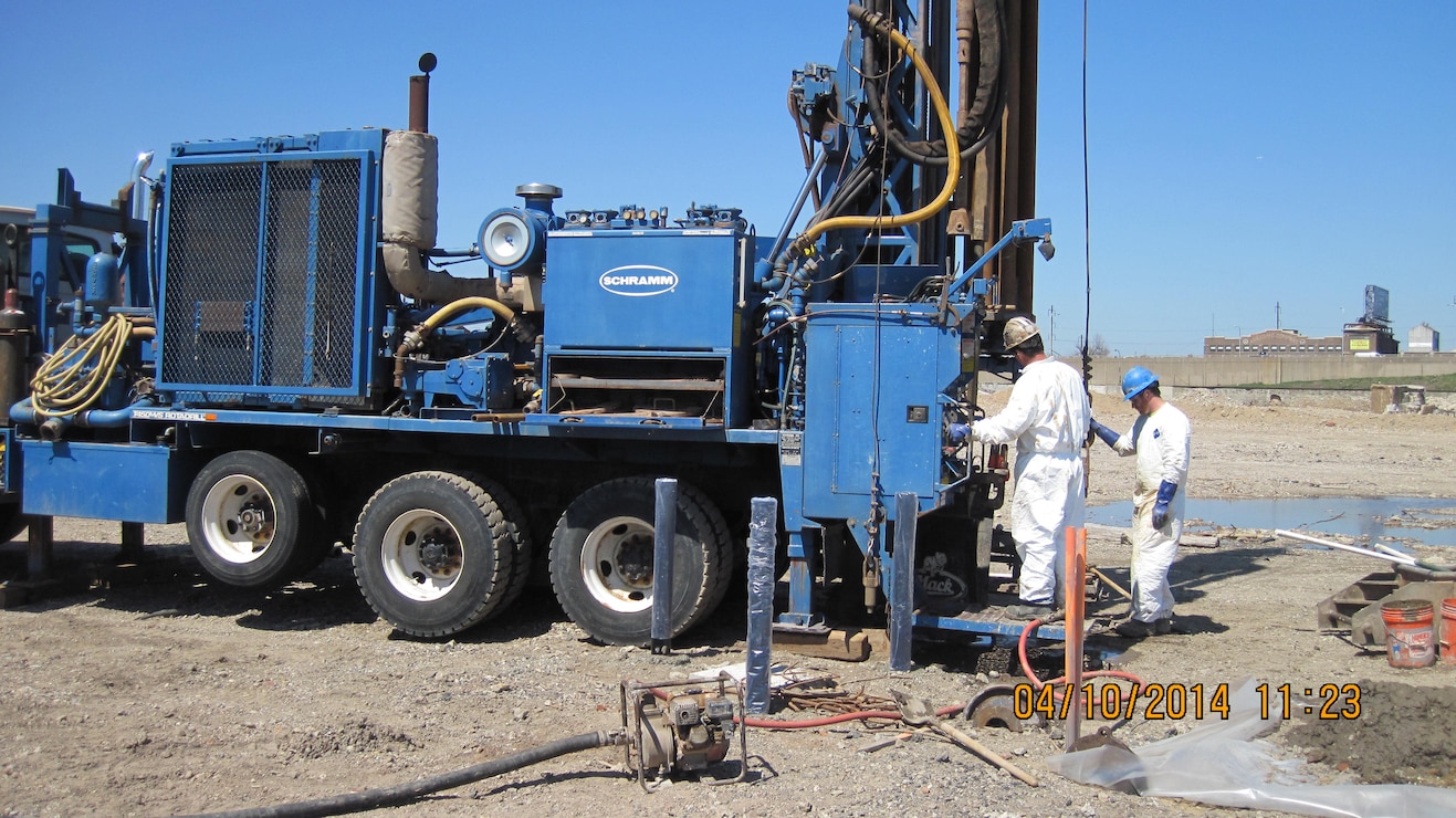 Crews install a groundwater monitoring well at the former Frankford Arsenal.  