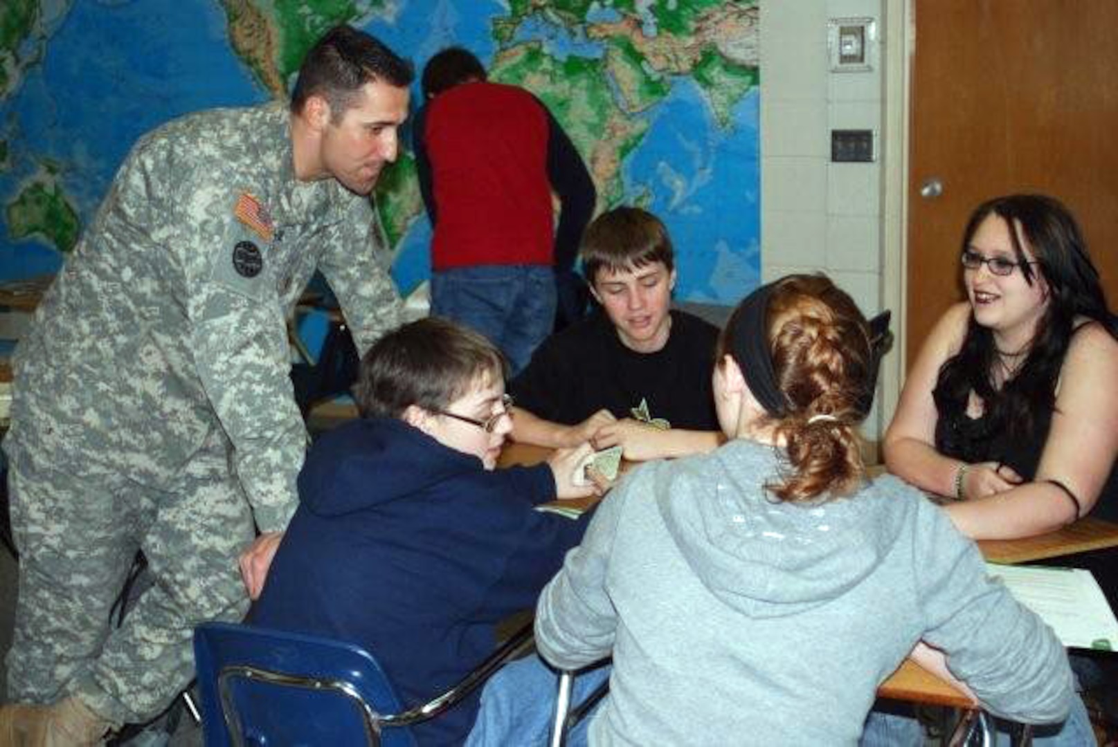 Lt. Patrick Joyce teaches a program called "Stay on Track" to a group of Turtle Lake, N.D., students. The program is an evidence-based drug and alcohol prevention course aimed at teaching middle school students healthy choices.