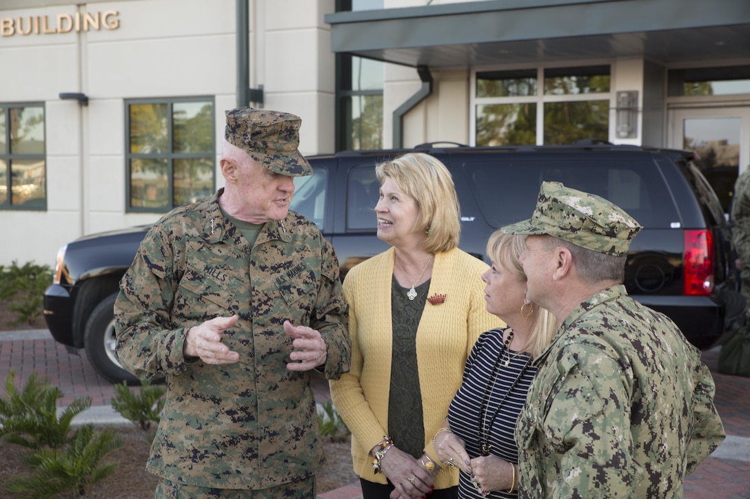 Lt. Gen. Richard P. Mills, commander of Marine Forces Reserve, and his wife, Patricia, give Adm. Bill E. Gortney, commander of U.S. Northern Command and North American Aerospace Defense Command, and his wife, Sherry, a tour of Marine Corps Support Facility New Orleans, Jan. 21, 2015. Gortney met with Mills to discuss future plans for the Marine Corps and Navy.