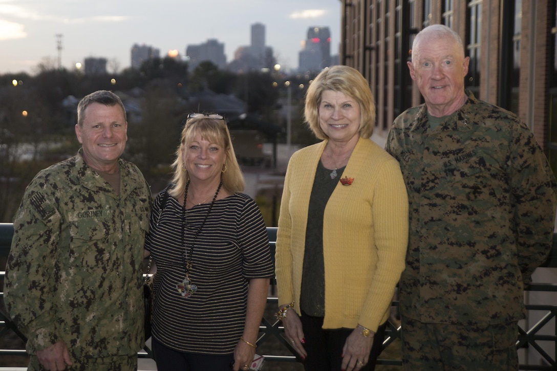 Lt. Gen. Richard P. Mills, commander of Marine Forces Reserve, and his wife, Patricia, give Adm. Bill E. Gortney, commander of U.S. Northern Command and North American Aerospace Defense Command, and his wife, Sherry, a tour of Marine Corps Support Facility New Orleans, Jan. 21, 2015. Gortney met with Mills to discuss future plans for the Marine Corps and Navy.