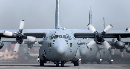 Air Force officials have announced a plan to augment the C-130 Hercules training fleet with C-130s, like those shown here, from the Air National Guard and the Air Force Reserve.