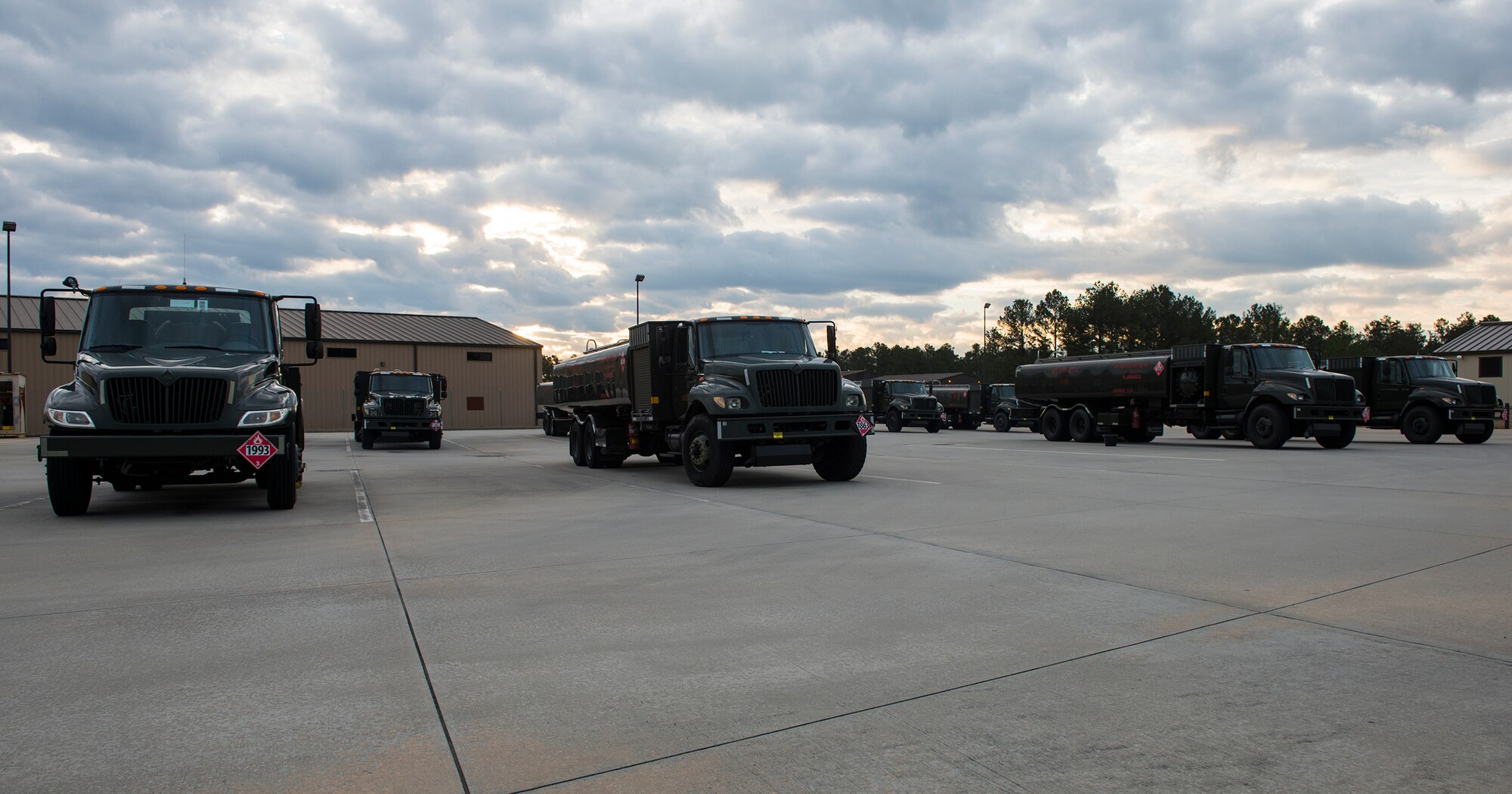 Several Kovatch R-11 aircraft refuelers rest before a checkpoint inspection Jan. 22, 2015, at Moody Air Force Base, Ga. These refuelers can hold 6,000 gallons of fuel and the 23d Logistics Readiness Squadron uses them to deliver fuel to all of Moody’s transit aircraft. (U.S. Air Force photo by Airman 1st Class Ceaira Tinsley)