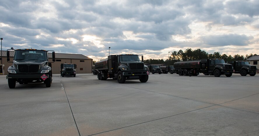 Several Kovatch R-11 aircraft refuelers rest before a checkpoint inspection Jan. 22, 2015, at Moody Air Force Base, Ga. These refuelers can hold 6,000 gallons of fuel and the 23d Logistics Readiness Squadron uses them to deliver fuel to all of Moody’s transit aircraft. (U.S. Air Force photo by Airman 1st Class Ceaira Tinsley)