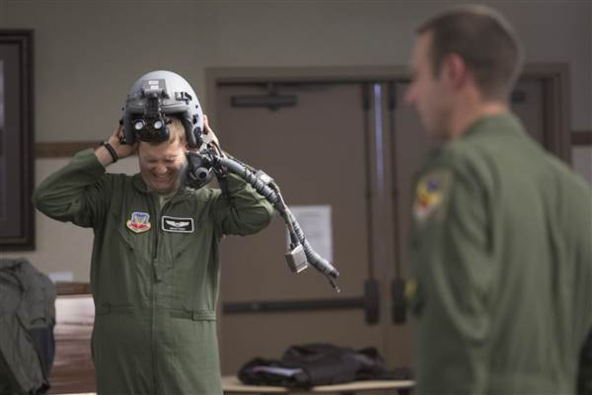 Capt. Timothy "Check" Six and Capt. Brad "Scooby" Hunt spoke to veterans about their experiences as 388th Fighter Wing pilots at the George E. Wahlen Veteran's Home on Thursday, January 15, 2015.