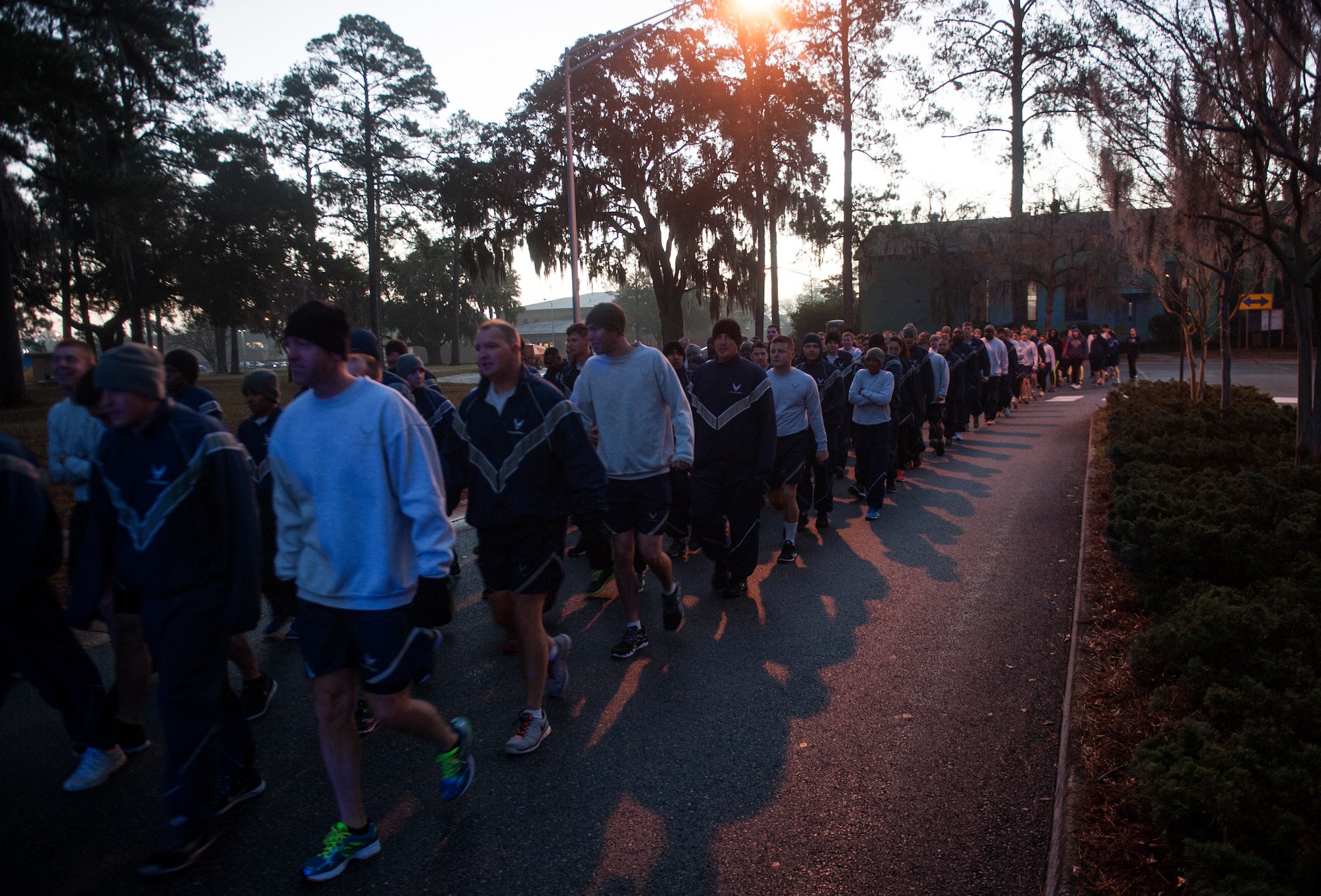 People take part in a Martin Luther King Jr. Day memorial march/5k run Jan. 16, 2015, at Moody Air Force Base, Ga. King used civil disobedience and direct action, often in the form of marches and demonstrations, to protest racial injustice, militarism and economic exploitation. (U.S. Air Force photo by Senior Airman Jarrod Grammel/Released)
