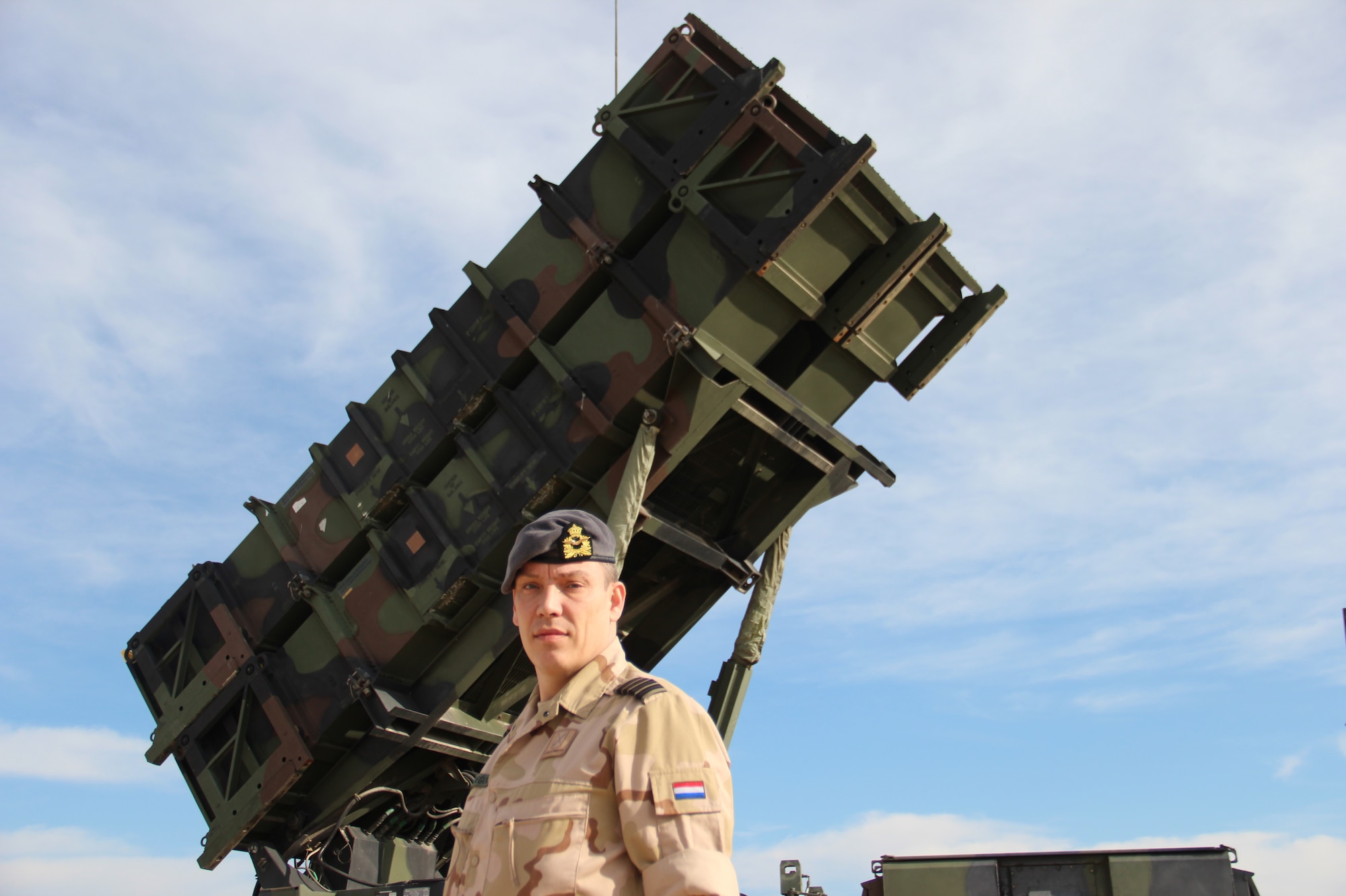 Col. Niels Vredegoor, 1st Netherlands Ballistic Missile Defense Task Force commander, stands in front of a Patriot missile Dec. 17, 2014, at Incirlik Air Base, Turkey. The Dutch forces spent two years providing air defense for Incirlik and the surrounding cities. (Courtesy Photo)