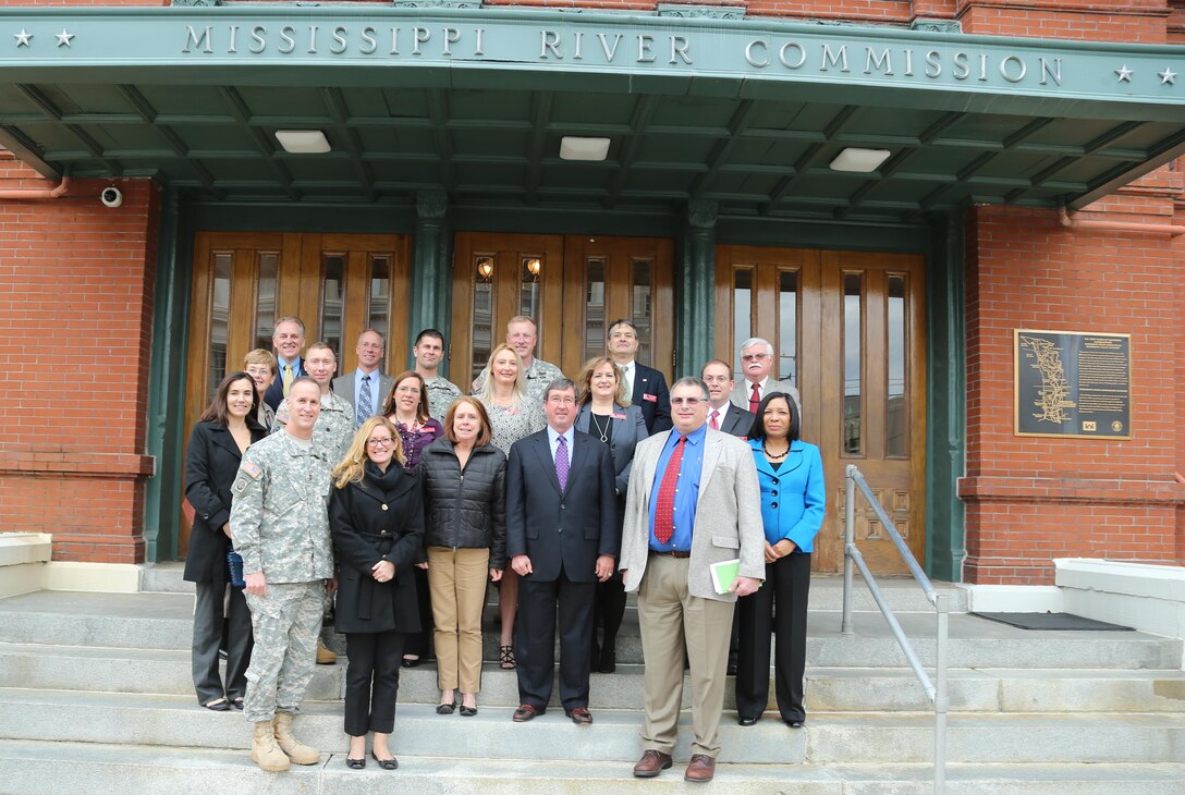 The Honorable Jo-Ellen Darcy, Assistant Secretary of the Army for Civil Works, visited the U.S. Army Corps of Engineers’ Mississippi Valley Division Jan. 22, 2015. Also pictured are MVD Commander Maj. Gen. Michael C. Wehr, Senior Advisor in the Office of the Under Secretary for Science and Energy, U.S. Department of Energy, Kate Brandt, Tom Holden, Jim Bodron, Pat Hemphill, Amy Bourne, DeAnna Prestwood, Tonya Acuff, Renee Turner, Danny Ward, Dr. Barbara Kleiss, Stephen Gambrell, Lt. Col. Stephen Rhudy, John Coho, Lt. Col. Deschenes, Vicksburg District Commander Col. John Cross, Brian Chewning and Charles Shadie. 