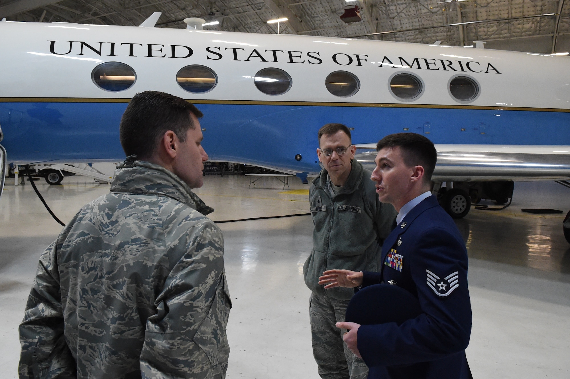 Staff Sgt. Colin Meizel, 811th Security Forces Squadron Raven instructor, briefs Brig. Gen. Timothy Green (center), Air Force Director of Civil Engineers, and Col. John Devillier (left), 88th Air Base Wing commander, and about the Airman Phoenix Ravens section of the 811 SFS and its essential missions on Joint Base Andrews, Md., Jan. 13, 2015. Team Andrews highlights the ravens as part of the mission during the Commander-in-Chief’s Installation Excellence Award evaluation. (U.S. Air Force photo/Airman 1st Class Joshua R. M. Dewberry)