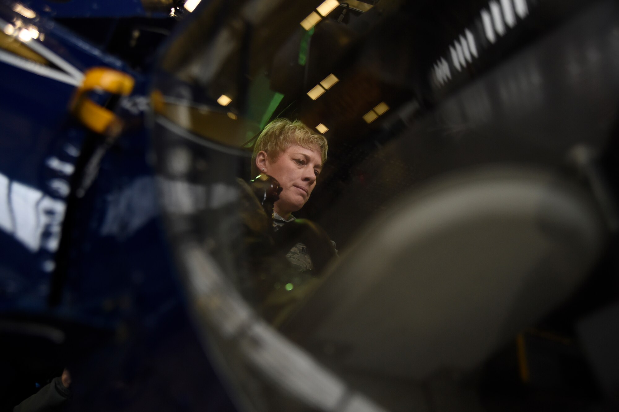 Col. Kristin Goodwin, 2nd Bomb Wing commander, sits in the cockpit of a UH-1N Iroquois assigned to the 1st Helicopter Squadron at Joint Base Andrews, Md., Jan.12. 2015. Goodwin, a Commander-in-Chief’s Installation Excellence Award evaluator, sat in the helicopter during a briefing of the 1st HS mission. (U.S. Air Force photo/Airman 1st Class Ryan J. Sonnier)