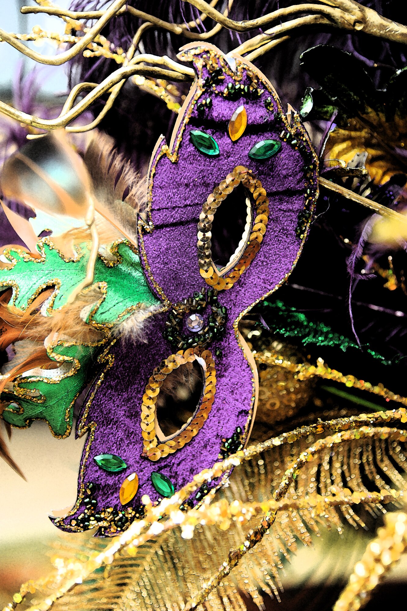 Decorations throughout the Bay Breeze Event Center add a festive Mardi Gras touch Jan. 15, 2015, at Keesler Air Force Base, Miss. This year, Mardi Gras falls on Feb. 17, but the first parade of the carnival season is Jan. 31. For a complete list of events and parade routes in southern Mississippi, visit http://www.gulfcoast.org/visitors/events/mardigras/  (U.S. Air Force photo illustration by Kemberly Groue)