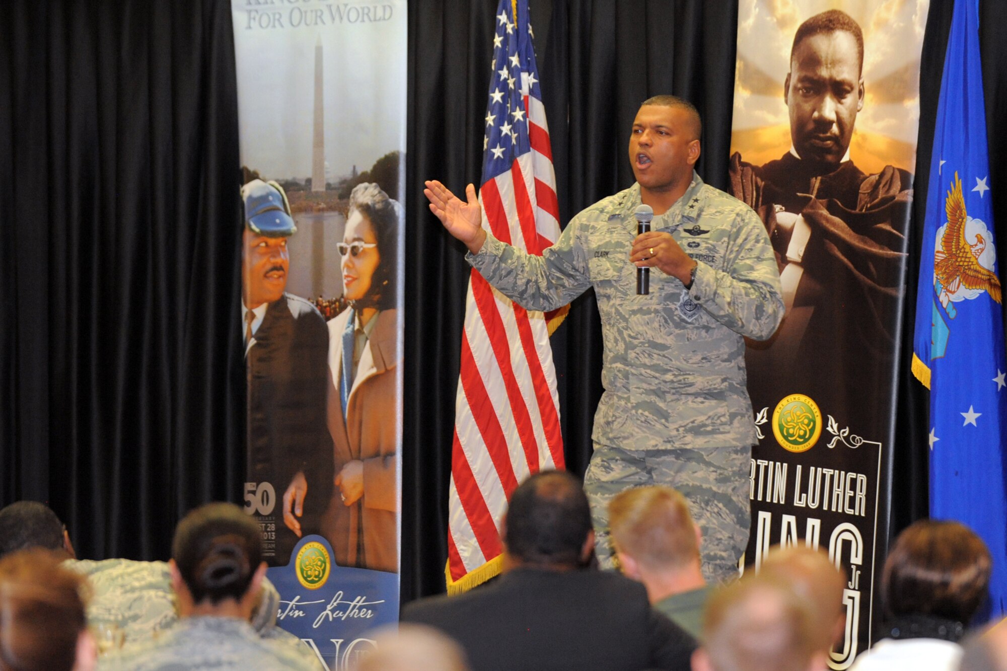 Maj. Gen. Richard Clark, Air Force Global Strike Command vice commander, addresses an audience of nearly 200 people attending the Martin Luther King Day luncheon Jan. 13 at Hill Air Force Base. Clark was the guest speaker for the luncheon. (Air Force photo by Todd Cromar)