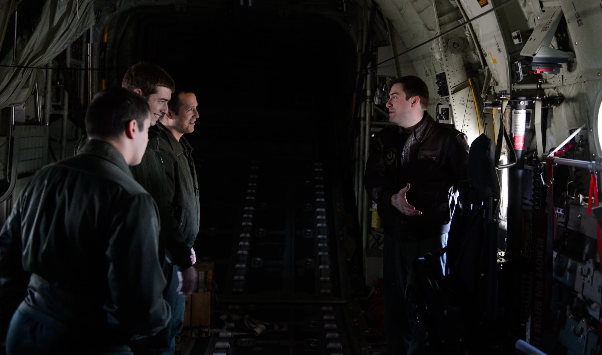 Capt. Matthew Zimmerman, 86th Operations Support Squadron wings tactics chief, showcases the C-130J Super Hercules to French pilots at Orleans - Bricy Air Base, France, Jan. 21, 2015. Zimmerman and several other Airmen from Ramstein Air Base, Germany, participated in exercise Volfa 15-1, a French-led exercise. (U.S. Air Force photo/Senior Airman Armando A. Schwier-Morales)