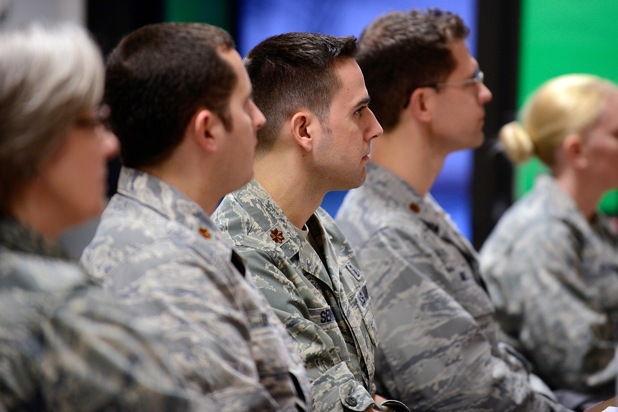 U.S. Air Force Maj. David Servello, 31st Dental Squadron, listens to a presenter during a course for newly-appointed flight commanders, Jan. 22, 2015, at Aviano Air Base, Italy. During the course, leadership aspects such as communication, enlisted and officer career progression, Air Expeditionary Forces construct and manpower were presented to help educate young officers, senior NCOs and civilians.(U.S. Air Force photo by Airman 1st Class Ryan Conroy/Released) 