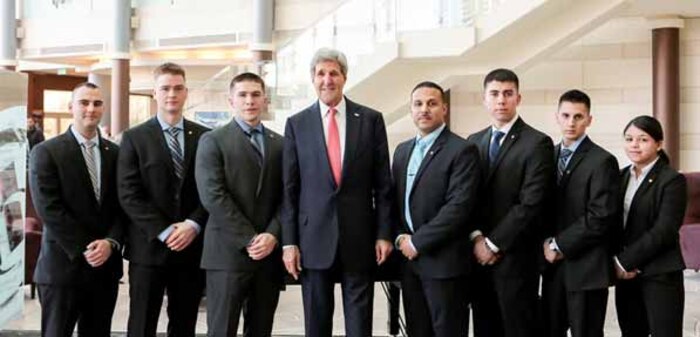 Pictured above, from left to right, are Sgt. Blaz Jr., Sgt. Riggott III, Sgt.  Gonzales,  GySgt. Amantine-Taylor (Det Sofia, Cpl. Varela, Sgt. Rodriguez, and Sgt. Calcano.