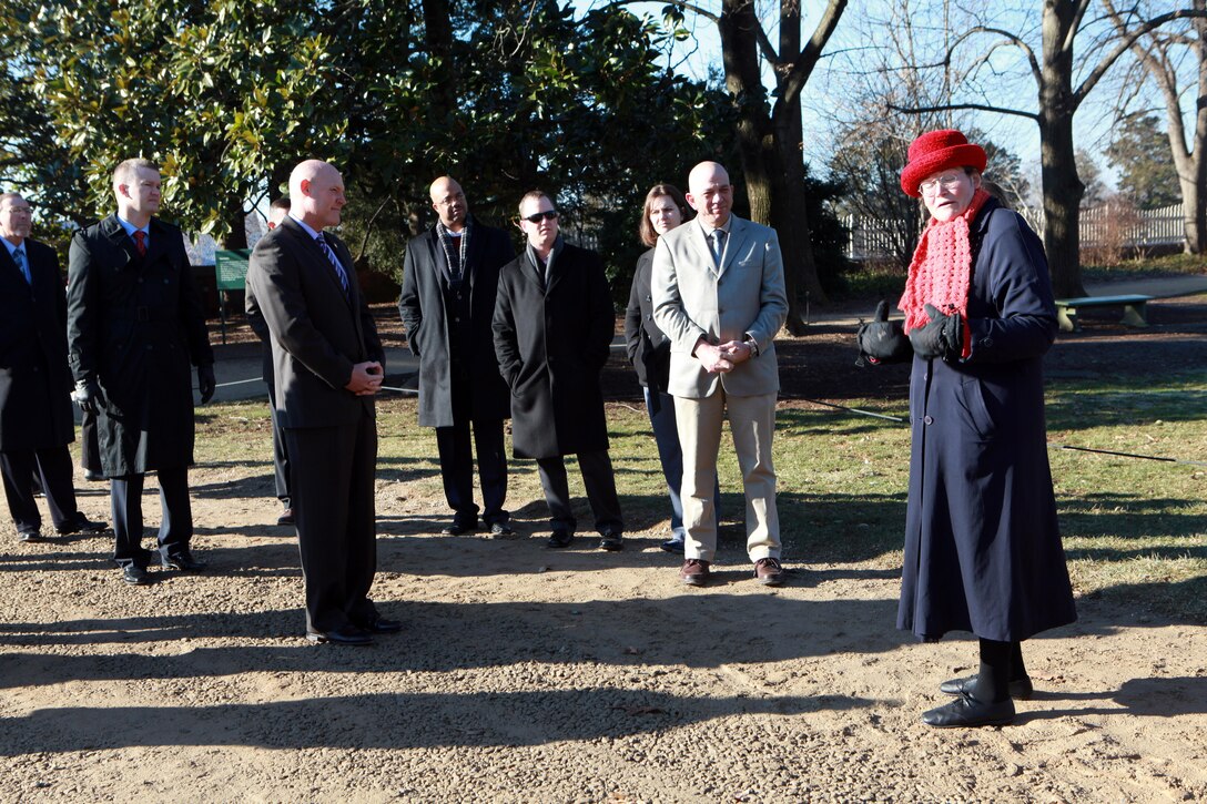 Sgt. Maj. Micheal P. Barrett, the 17th Sergeant Major of the Marine Corps, participates in the National Capital Region Religious Program Specialist 36th Anniversary Celebration with a tour of George Washington’s Mount Vernon followed by a cake cutting ceremony in Mount Vernon, Va., Jan. 16, 2015. (U.S. Marine Corps photo by Sgt. Marionne T. Mangrum)