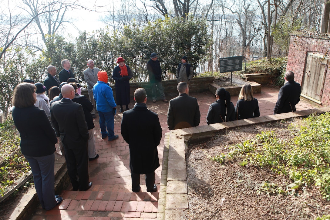 Sgt. Maj. Micheal P. Barrett, the 17th Sergeant Major of the Marine Corps, participates in the National Capital Region Religious Program Specialist 36th Anniversary Celebration with a tour of George Washington’s Mount Vernon followed by a cake cutting ceremony in Mount Vernon, Va., Jan. 16, 2015. (U.S. Marine Corps photo by Sgt. Marionne T. Mangrum)