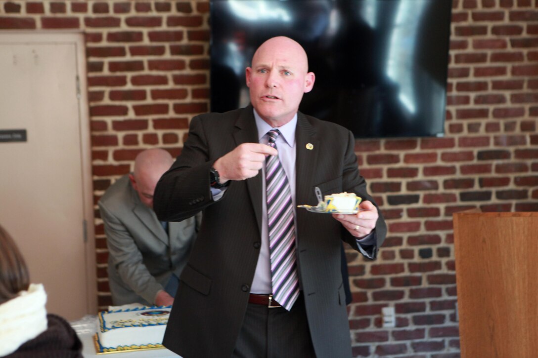 Sgt. Maj. Micheal P. Barrett, the 17th Sergeant Major of the Marine Corps, participates in the National Capital Region Religious Program Specialist 36th Anniversary Celebration with a tour of George Washington’s Mount Vernon followed by a cake cutting ceremony in Mount Vernon, Va., Jan. 16, 2015. (U.S. Marine Corps photo by Sgt. Marionne T. Mangrum)