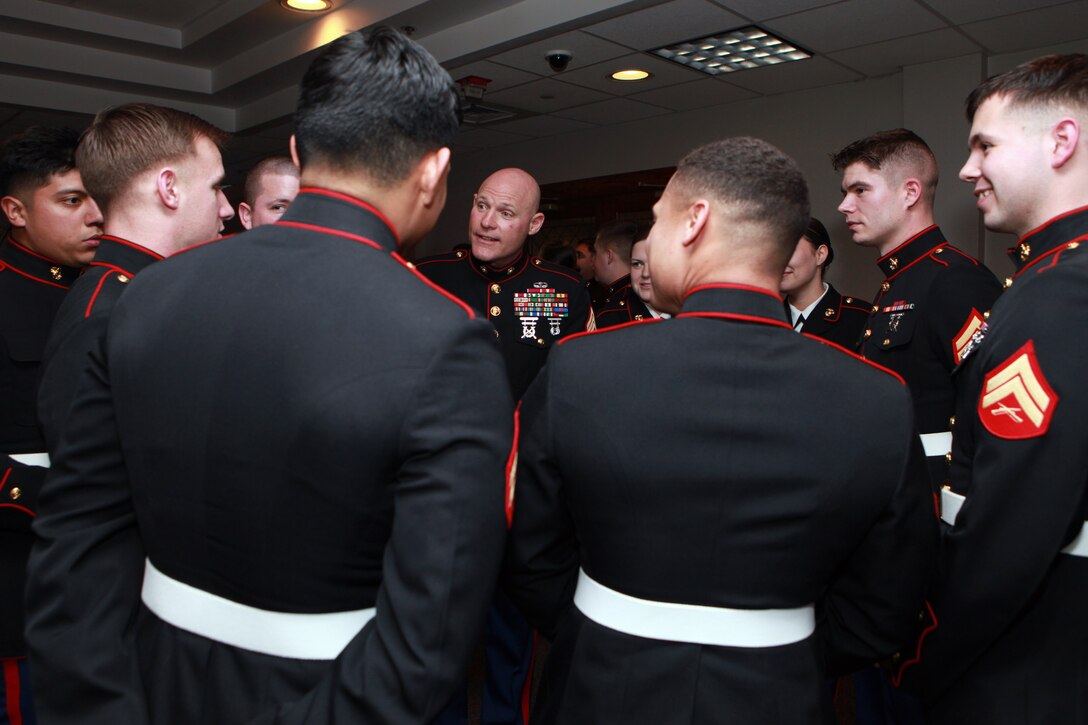 Sgt. Maj. Micheal P. Barrett, the 17th Sergeant Major of the Marine Corps, attends the Marine Corps Installations East, Headquarters and Service Battalion Non-commissioned Officer’s Mess Night at the Ball Center in Camp Lejeune, N.C., Jan. 22, 2015. (U.S. Marine Corps photo by Sgt. Marionne T. Mangrum)