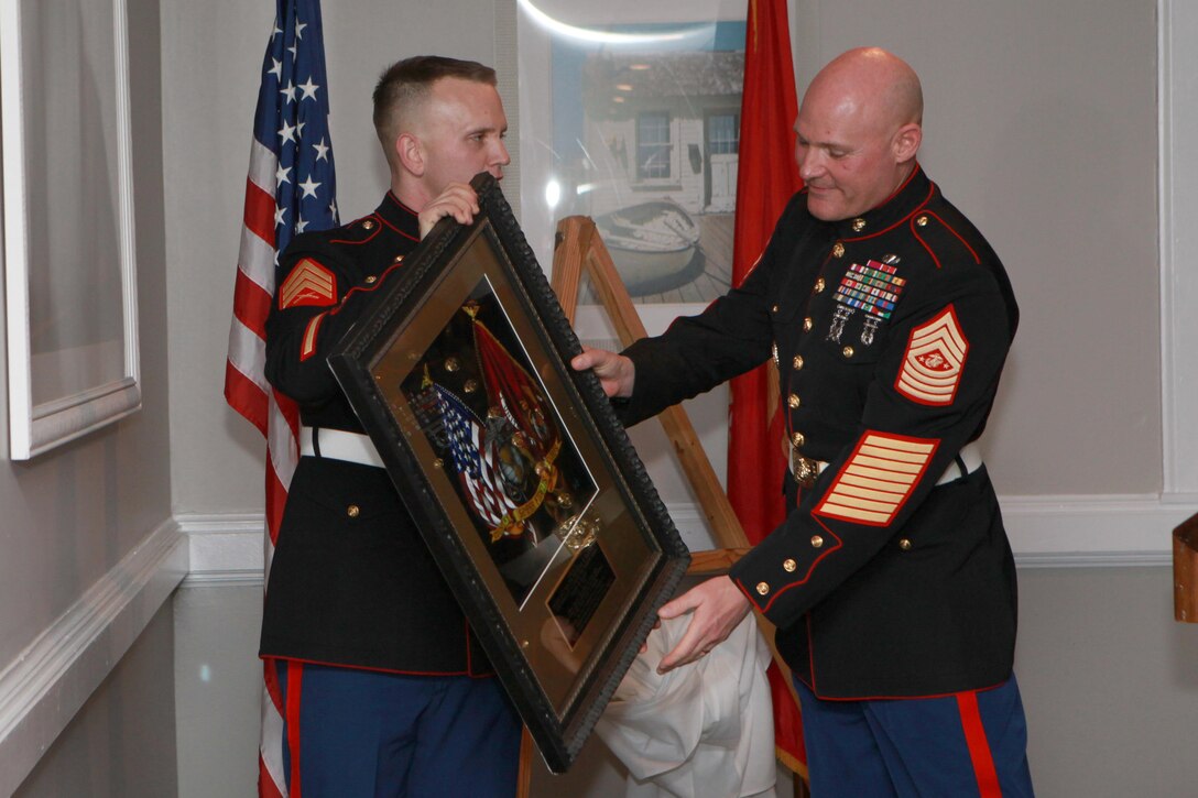Sgt. Maj. Micheal P. Barrett, the 17th Sergeant Major of the Marine Corps, attends the Marine Corps Installations East, Headquarters and Service Battalion Non-commissioned Officer’s Mess Night at the Ball Center in Camp Lejeune, N.C., Jan. 22, 2015. (U.S. Marine Corps photo by Sgt. Marionne T. Mangrum)