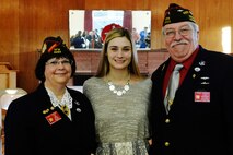 Katy Davit (center), Washington State’s VFW Voice of Democracy winner, receives recognition from Linda Fairbank (left), the VFW State Surgeon, and Fred Green, the VFW State Commander Jan. 24, 2015, at the VFW Post and Auxiliary 2289, Seattle, Wash. Katy has a chance at a $30,000 scholarship through the Voice of Democracy competition. (U.S. Air Force photo/Senior Airman Rebecca Blossom)