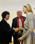Katy Davit (right), Washington State’s VFW Voice of Democracy winner, meets with Linda Fairbank (left), the VFW State Surgeon, and Fred Green, the VFW State Commander, Jan. 24, 2015, at the VFW Post and Auxiliary 2289, Seattle, Wash. Katy competed against 15 other participants to win at the state level. (U.S. Air Force photo/Senior Airman Rebecca Blossom)
