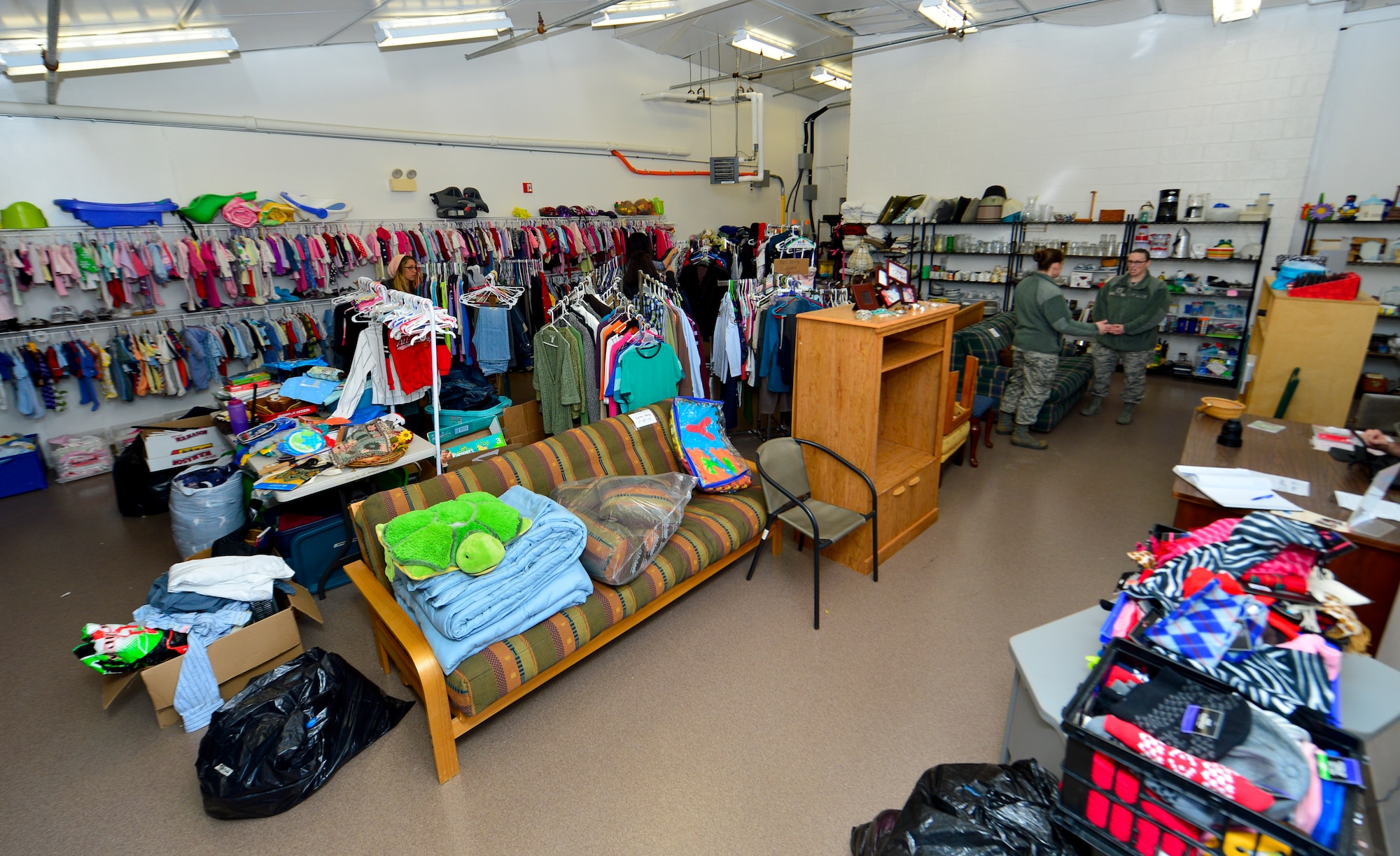 The Airman’s Attic sits stocked with children’s clothes, furniture and other house hold items that Airman can shop through for free Jan. 23, 2015, at Dover Air Force Base, Del. The Airman’s Attic is open Mondays from 4:00 to 6:00 p.m., and Wednesdays and Fridays from 10:00 a.m. to  1:00 p.m. (U.S. Air Force photo/Airman 1st Class William Johnson)