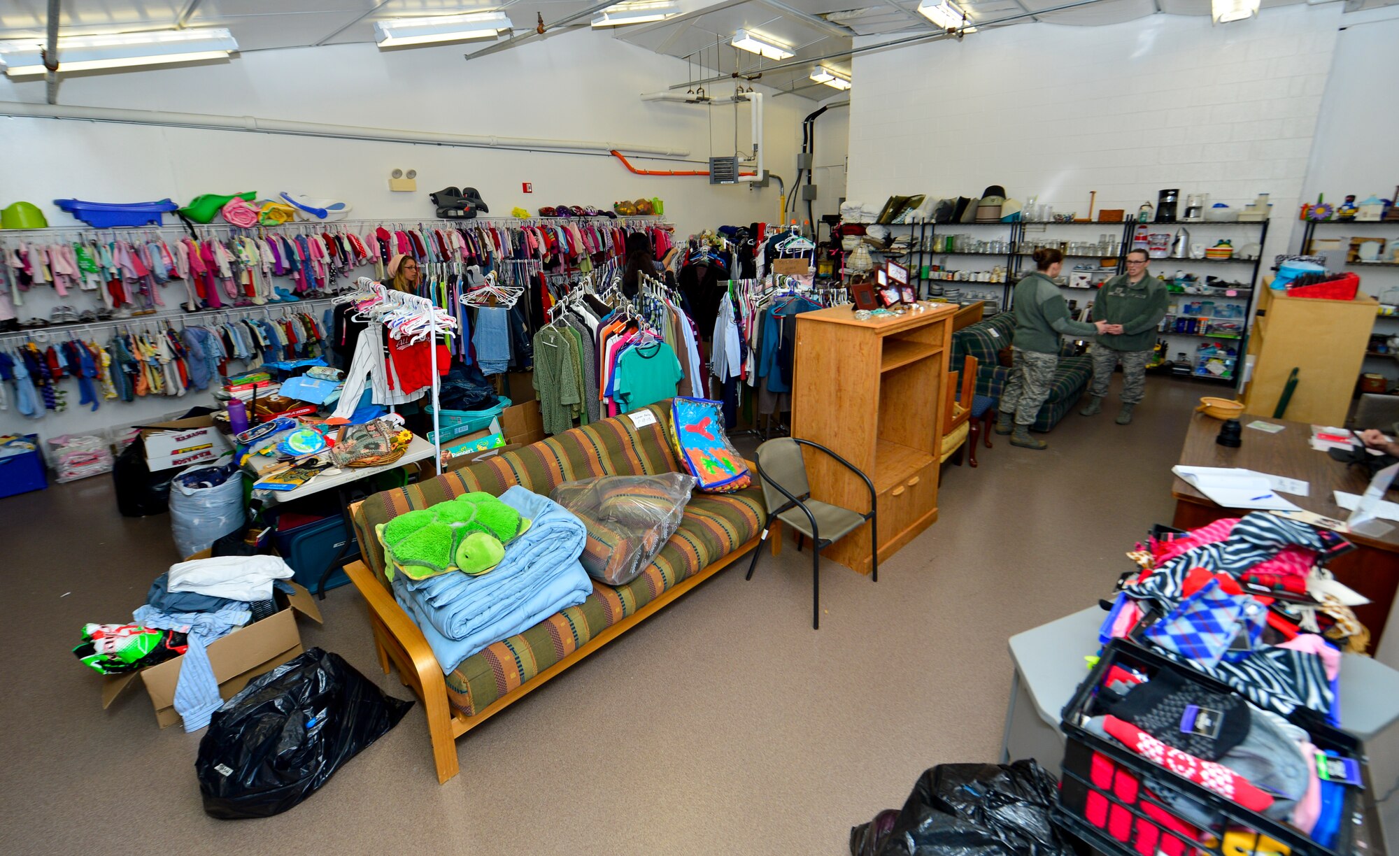 The Airman’s Attic sits stocked with children’s clothes, furniture and other house hold items that Airman can shop through for free Jan. 23, 2015, at Dover Air Force Base, Del. The Airman’s Attic is open Mondays from 4:00 to 6:00 p.m., and Wednesdays and Fridays from 10:00 a.m. to  1:00 p.m. (U.S. Air Force photo/Airman 1st Class William Johnson)