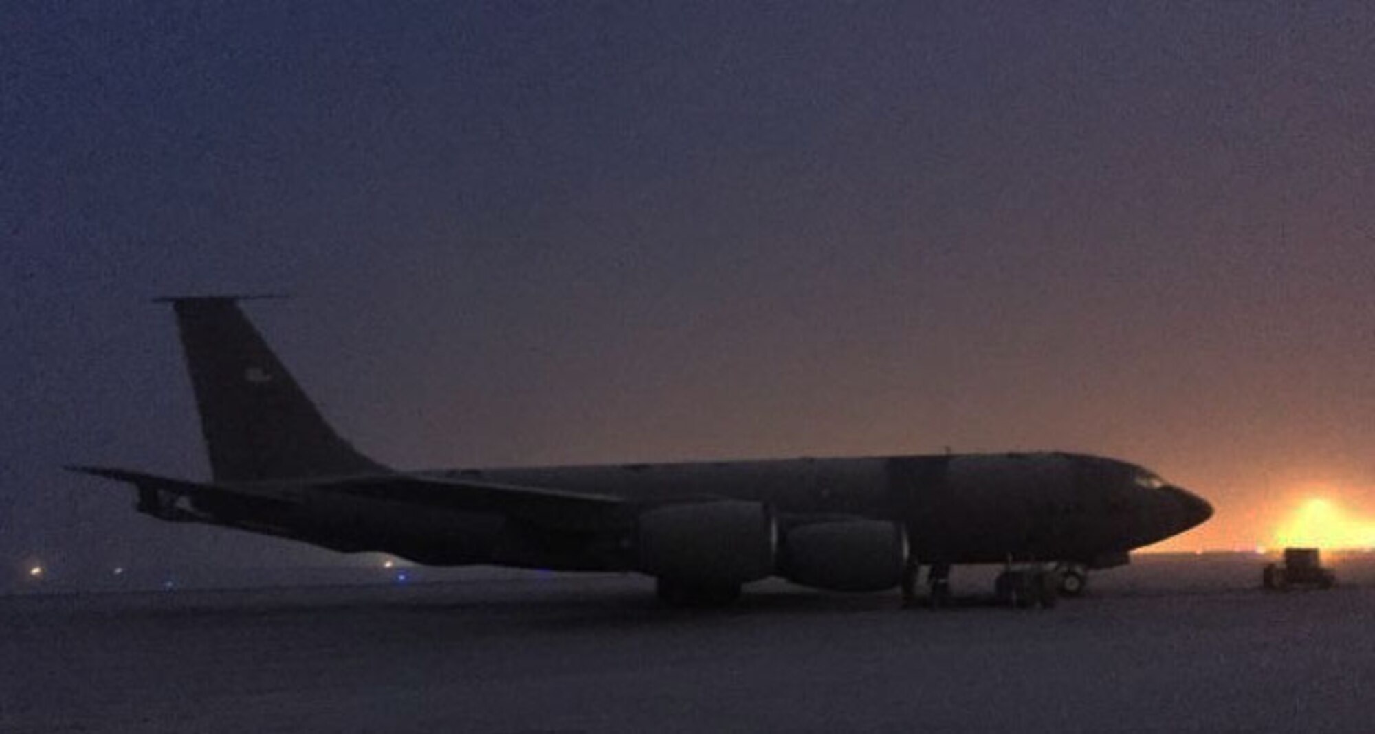 A KC-135 Stratotanker assigned to McConnell Air Force Base, Kan., sits on the flightline after landing at JOINT BASE ELMENDORF-RICHARDSON, Alaska, Jan. 21, 2015.  The KC-135 was operated by an aircrew from the Air Force Reserve 931st Air Refueling Group at McConnell. (U.S. Air Force photo by Senior Master Sgt. Ray Lewis)