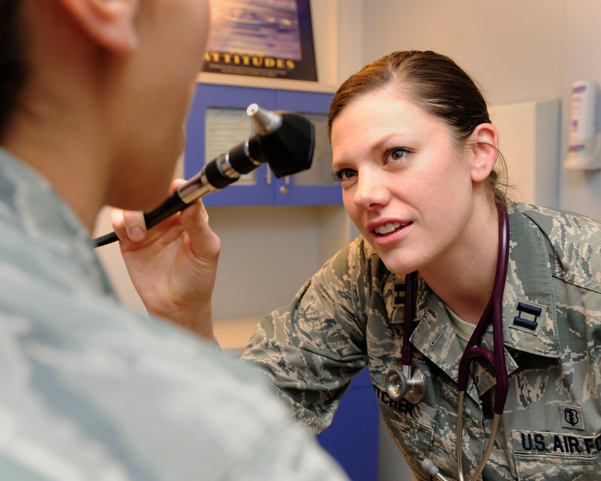 Capt. Maggie Dutcher, 39th Medical Group physician assistant, examines a patient Jan. 21, 2015, at Incirlik Air Base, Turkey. The 39th MDG provides preventative and clinical services for more than 5,000 beneficiaries a year. (U.S. Air Force photo by Senior Airman Krystal Ardrey/Released)