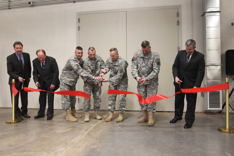 Col. Richard A. Pratt, commander, Tulsa District, U.S. Army Corps of Engineers (third from left), joined leaders from Fort Sill, and the Air Defense Artillery community to cut the ribbon for the new Lt. Gen. LeVan Terminal High Altitude Area Defense Instructional Facility, Jan. 23. The $27 million dollar facility will train approximately 200 students a year on the THAAD weapon system.