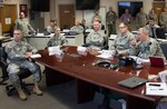 Arizona National Guard senior leaders receive a Joint Task Force-Super Bowl briefing Jan. 26, 2015, at the joint operations center at Papago Park Military Reservation in Phoenix. The task force was assembled to support local, state, and federal authorities during Super Bowl XLIX. 