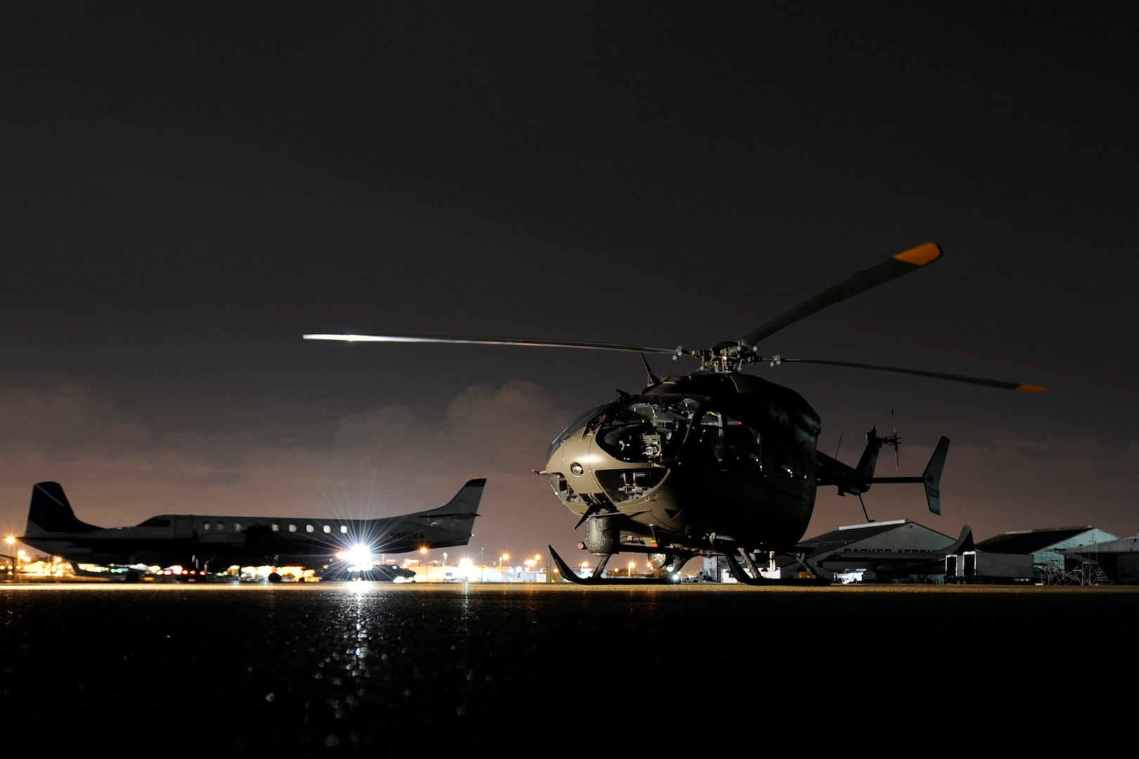 A National Guard UH-72 Lakota helicopter prepares to fly in support of Customs and Border Protection (CBP)-led Operation Phalanx. National Guardsmen from across the country assist CBP in disrupting transnational criminal organizations and drug trafficking organizations by conducting aerial detection and monitoring along the U.S.-Mexico border in support of Operation Phalanx and the U.S. Department of Homeland Security. 