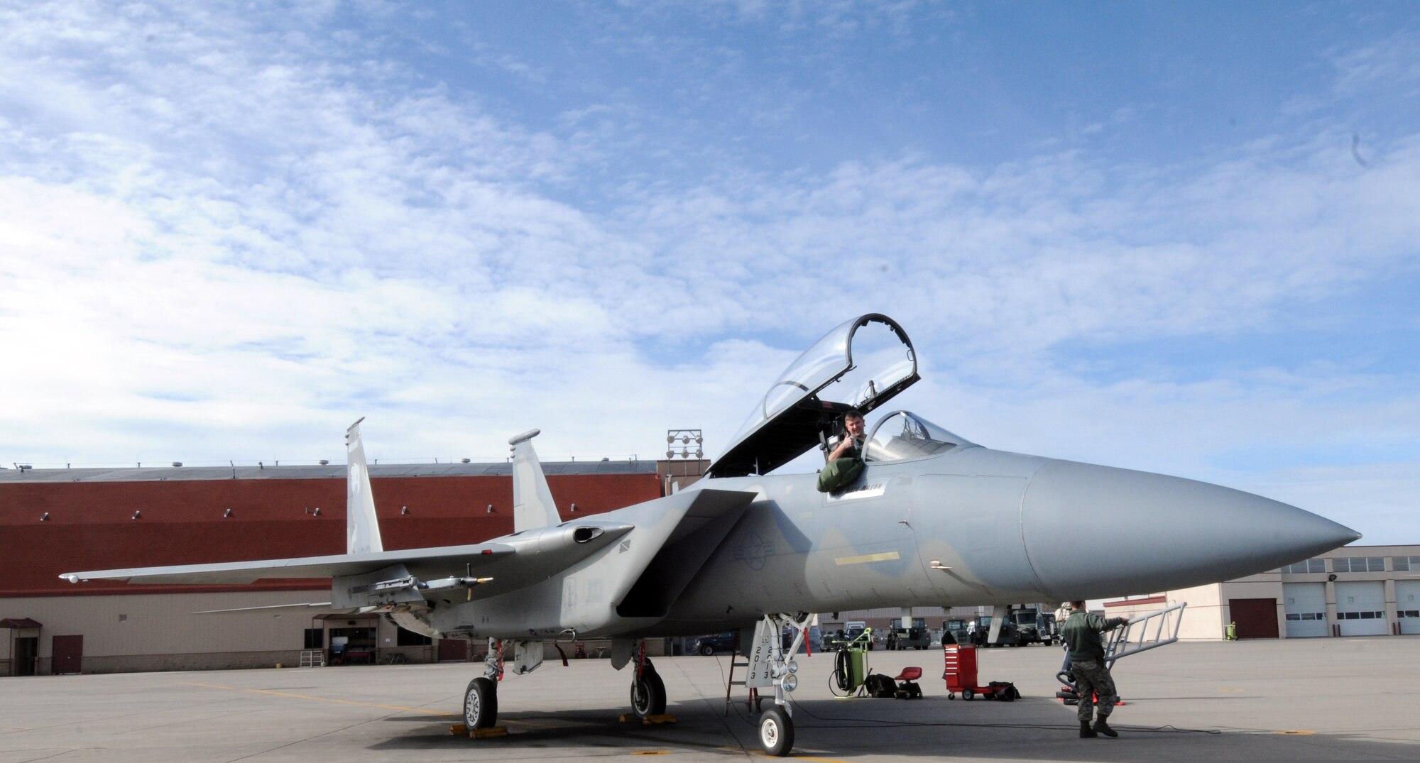 173rd Fighter Wing F-15 pilots and crew chiefs ready the aircraft for a training mission at Kingsley Field, Klamath Falls, Ore. January 27, 2015.  Unseasonably warm winter weather has proven to be beneficial to the flying mission.  (U.S. Air National Guard photo by Tech. Sgt. Daniel Condit/ released)