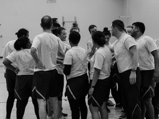 A Back 2 Basics class led by U.S. Air Force Staff Sgt. Cristina Sullivan, 633rd Force Support Squadron B2B lead instructor, prepares to dismiss at Shellbank Fitness Center at Langley Air Force Base, Va., Jan. 8, 2015. B2B is designed to improve an Airman in all three areas of their Air Force physical fitness assessment-body composition, aerobic and muscular fitness components- not only with workouts, but with nutrition education and habit-change as well. (U.S. Air Force photo by Senior Airman Kayla Newman/Released) 