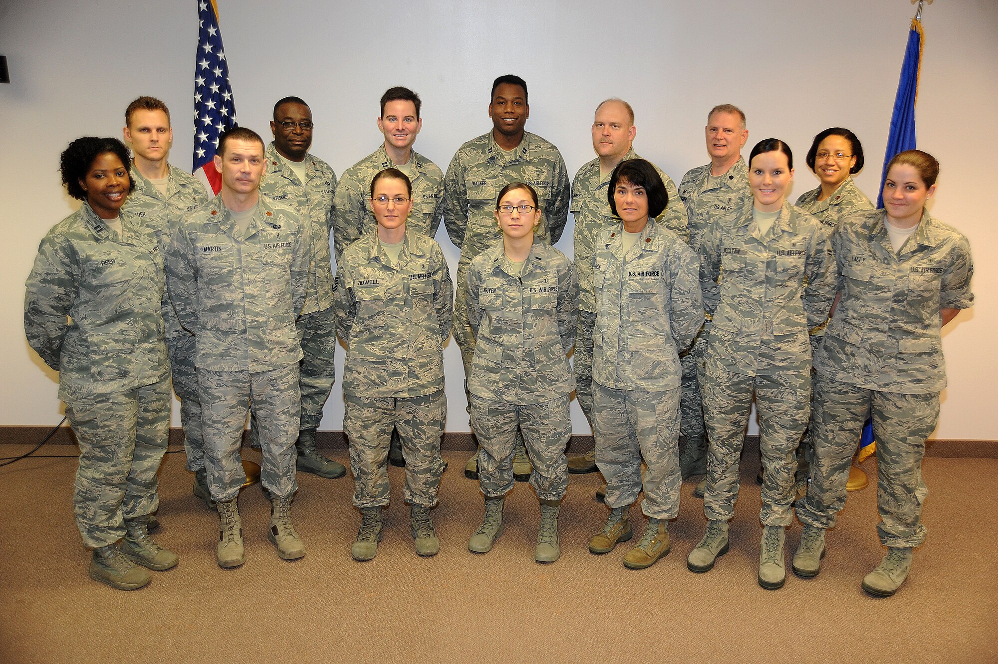 U.S. Air Force Airmen assigned to the 20th Medical Group celebrate the 50th anniversary of the Biomedical Sciences Corps at Shaw Air Force Base, S.C., Jan. 27, 2015. The mission of the BSC is to optimize a high performance fighting force and the health of all they serve. (U.S. Air Force photo by Airman 1st Class Michael Cossaboom/Released)