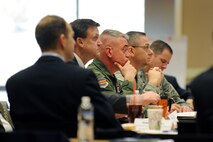 Members of Team Offutt and the local community met for a final planning meeting of the Air Force Community Partnership Initiative at Bellevue University’s John B. Muller Administrative Services Building Jan. 21. The initiative is designed to identify and develop mutually beneficial partnerships between Air Force instillations and surrounding communities. (U.S. Air Force photo by Josh Plueger/Released)