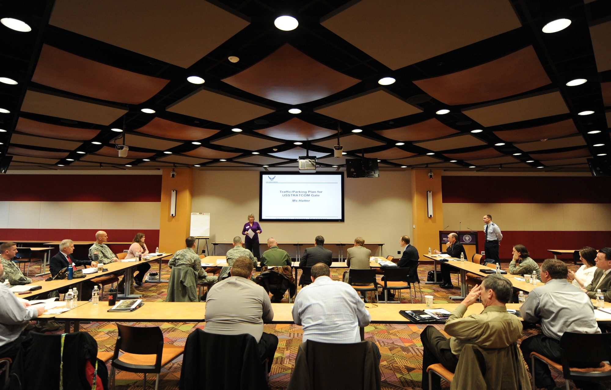 Members of Team Offutt and the local community recently met for a final planning meeting of the Air Force Community Partnership Initiative at Bellevue University’s John B. Muller Administrative Services Building Jan. 21. The initiative is designed to identify and develop mutually beneficial partnerships between Air Force instillations and surrounding communities. (U.S. Air Force photo by Josh Plueger/Released)