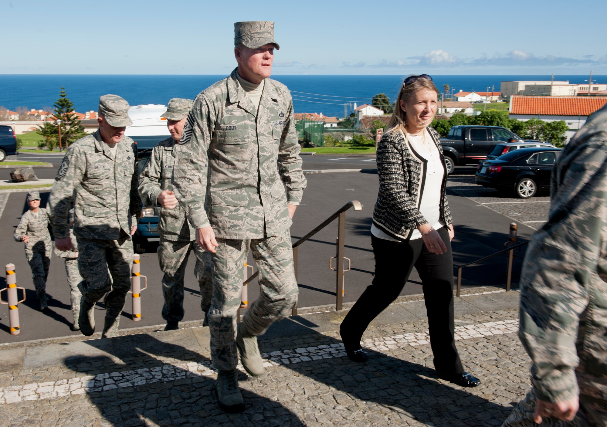 Chief Master Sgt. of the Air Force James A. Cody visits Lajes Field, Azores, Portugal on Jan. 26, 2015. Cody is currently on a tour of bases within the United States Air Forces in Europe command to express his gratitude to Airmen, listen to their concerns and answer their questions. (U.S. Air Force photo/Staff Sgt. Zachary Wolf/Released)