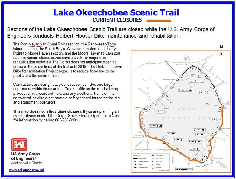 Lake Okeechobee Scenic Trail current closures as of Jan. 28, 2015
