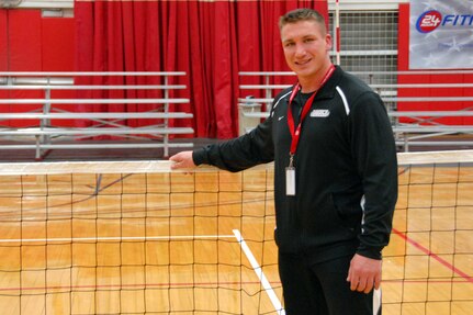 Sgt. Brandon Longe of the New Jersey Army National Guard is competing in the Ultimate Champion competition and sitting volleyball events at the Warrior Games in Colorado Springs, Colo., on May 12, 2010.