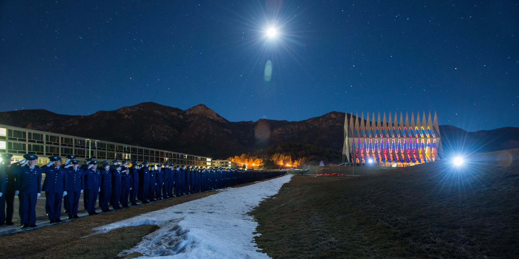 Academy cadets held a Taps vigil for Cadet 4th Class John "Jack" Lindsey on the Academy terrazzo Jan. 27, 2015. Lindsey died during a skiing accident Jan. 24. (U.S. Air Force photo/Jason Gutierrez)