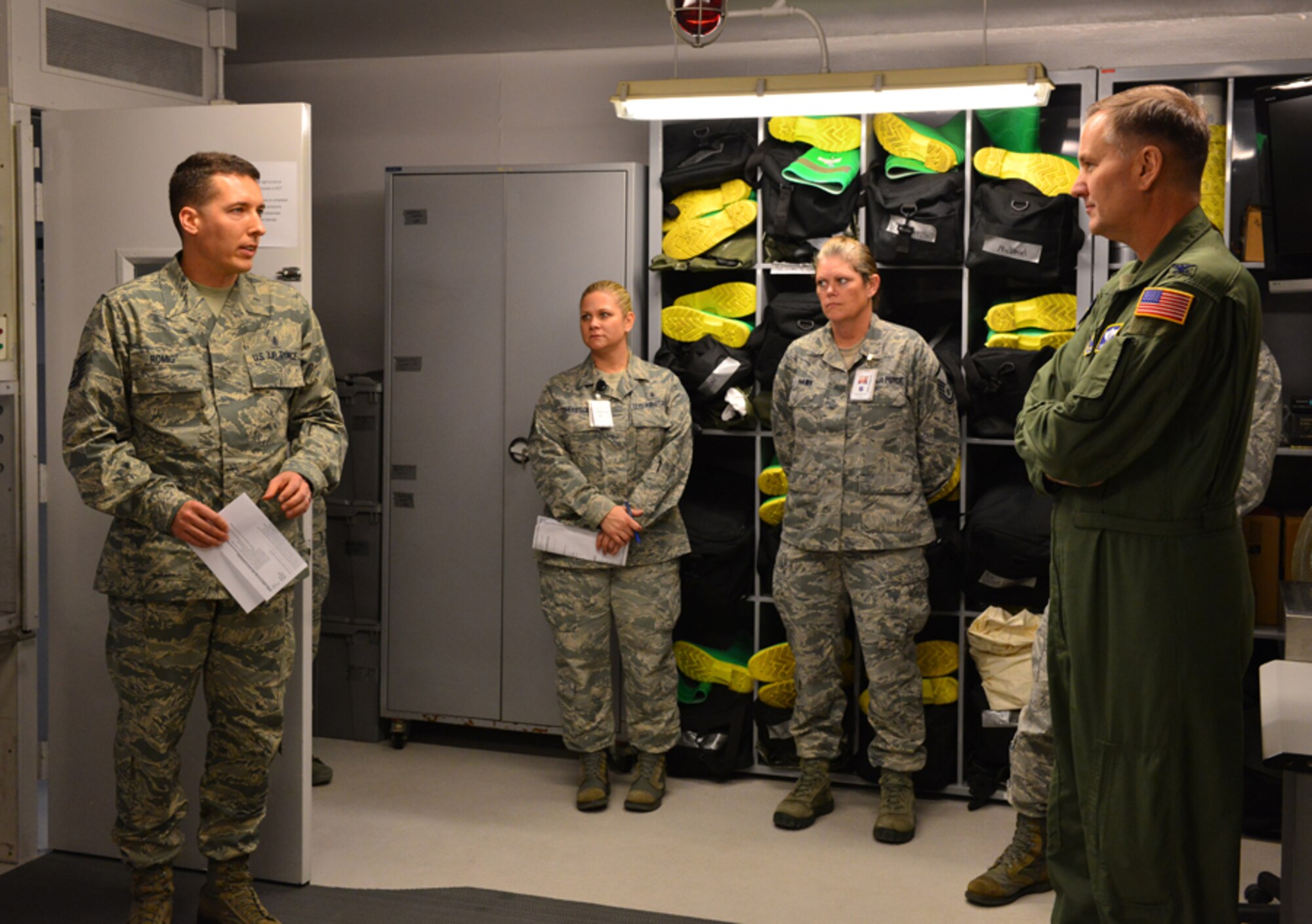 Tech. Sgt. James Romig, 39th Medical Support Squadron medical readiness flight chief, welcomes Col. Timothy Robinette, U. S. Air Forces in Europe and Air Forces Africa command surgeon, during a one-day 39th Medical Group visit Jan. 22, 2015, at Incirlik Air Base, Turkey. During his visit Robinette toured key medical offices including dental, mental health, optometry and readiness. (U.S. Air Force photo by Senior Airman Michael Battles/Released)