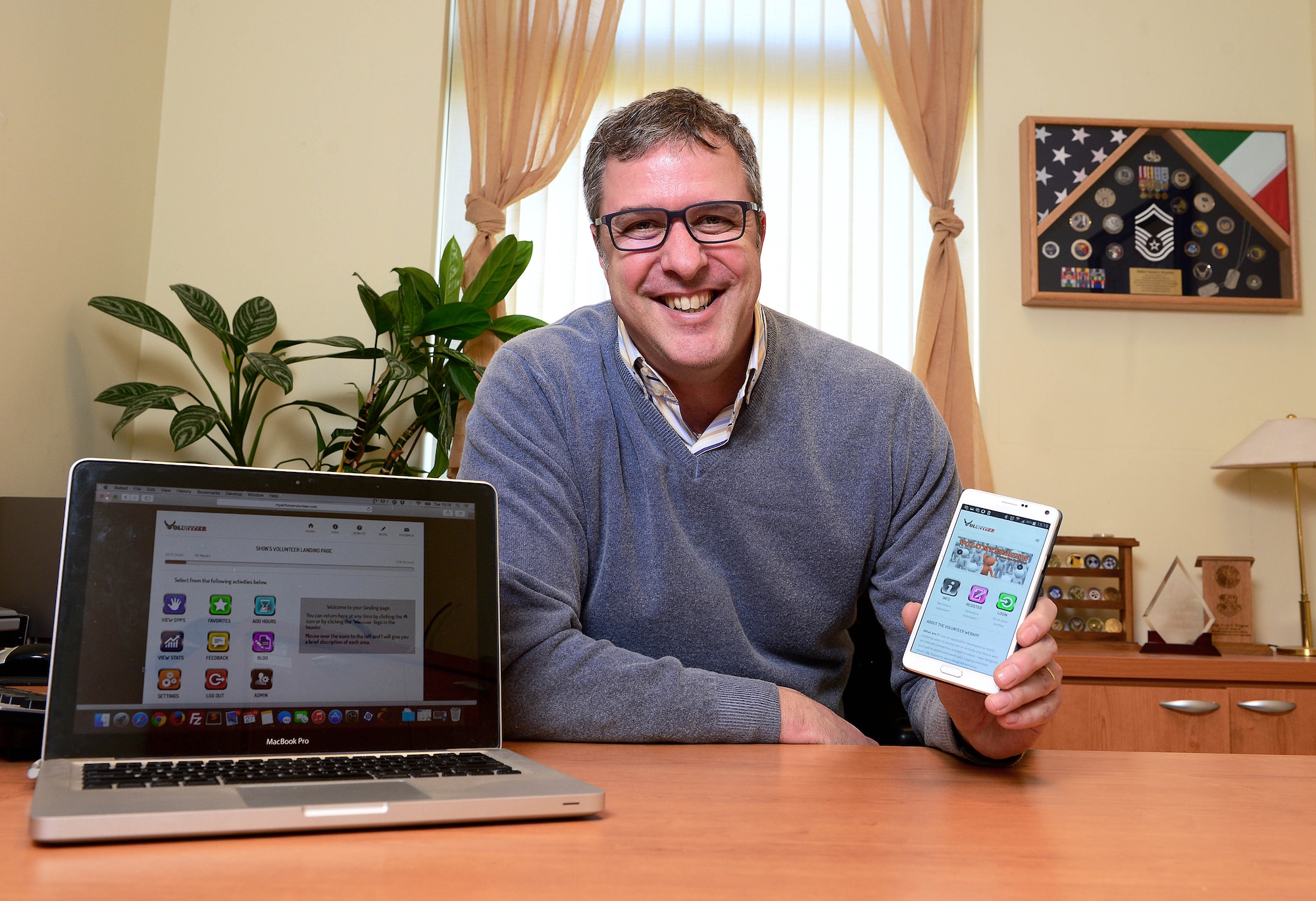 Retired U.S. Air Force Senior Master Sgt. Shon Wagner, 31st Force Support Squadron community readiness specialist, launched a volunteer web application in January 2014 to help local community members track volunteer hours more efficiently. After the release, more than 28,000 volunteer hours were successfully recorded at Aviano Air Base, Italy. Wagner’s innovation will soon serve as the Air Force’s core volunteer application for service members and families to use.  (U.S. Air Force photo by Senior Airman Matthew Lotz/Released)