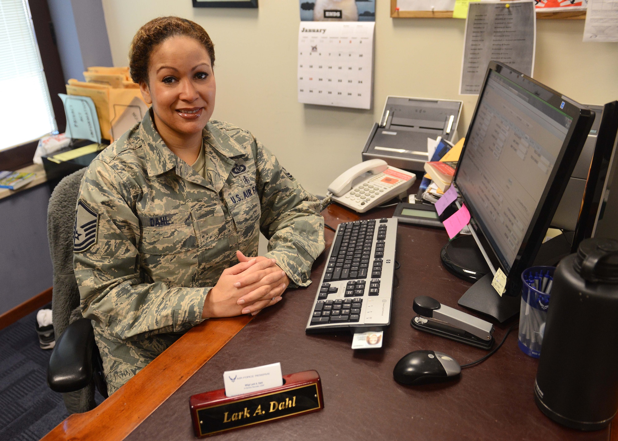 Master Sgt. Lark Dahl, Air Force in-service Reserve recruiter, serves as the Reserve’s liaison for active duty military members stationed in Italy, Turkey, Portugal and Hungary, Jan. 28, 2014, at Aviano Air Base, Italy. Dahl informs service members about the opportunities to transition into the Reserves, such as Palace Chase and Palace Front programs. (U.S. Air Force graphic/Airman 1st Class Deana Heitzman)