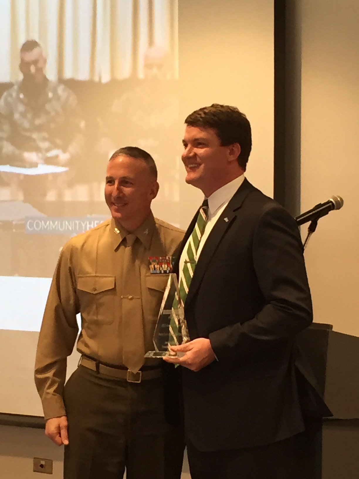 Marine Corps Logistics Base Albany is one of seven winners chosen to be honored at the first Community Heroes Luncheon at the Albany Museum of Art, Albany, Ga., Jan. 28.  The Community Heroes recognition is part of the Albany Dougherty Economic Development Commission's marketing campaign, "There's Only One Albany," which was formed to present a positive image of Albany.  The event honored those individuals and organizations in the community who are making a difference and giving back through service to others. Col. Don Davis, commanding officer, accepted the "Local Business" award on behalf of MCLB Albany.

