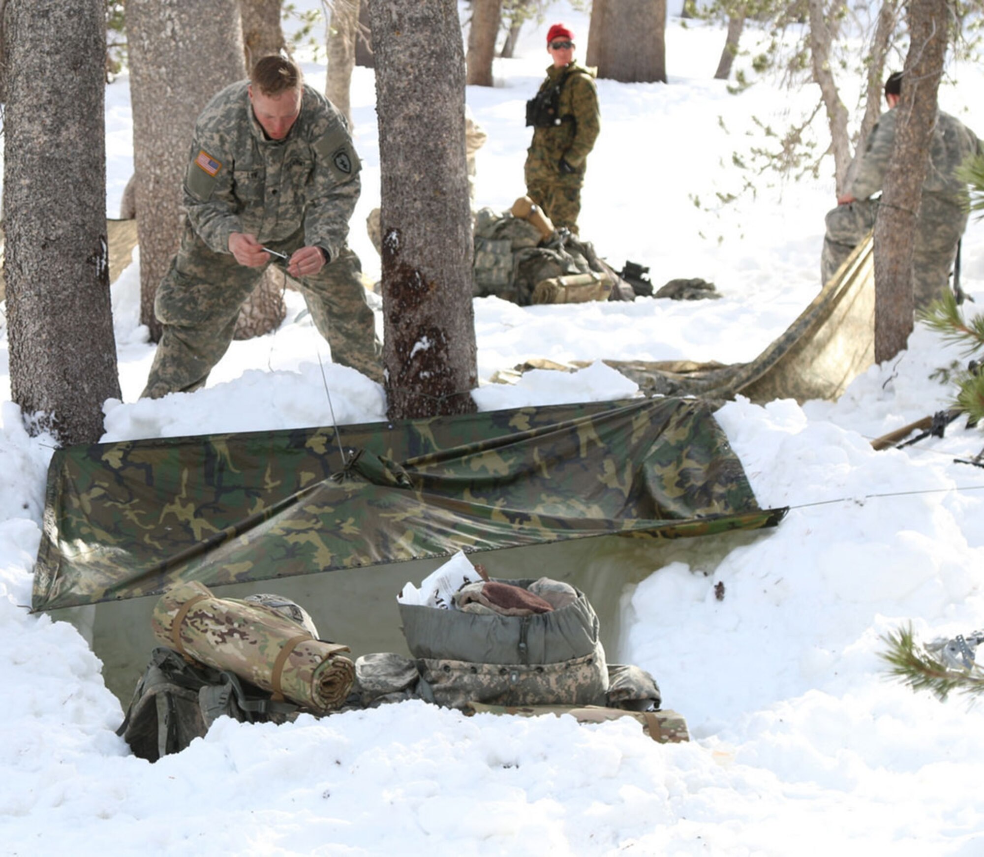 Paratroopers assigned to Able Company, 3rd Battalion (Airborne), 509th Infantry execute high-altitude mountain mobility operations at the Marine Corps Mountain Warfare Training Center, Bridgeport, Calif., Jan 26, 2015. The joint training opportunity is part of U.S. Army Alaska’s initiative to enhance partnered high-altitude cold regions training. (Photo by Sgt. Sean Callahan, USARAK Public Affairs)