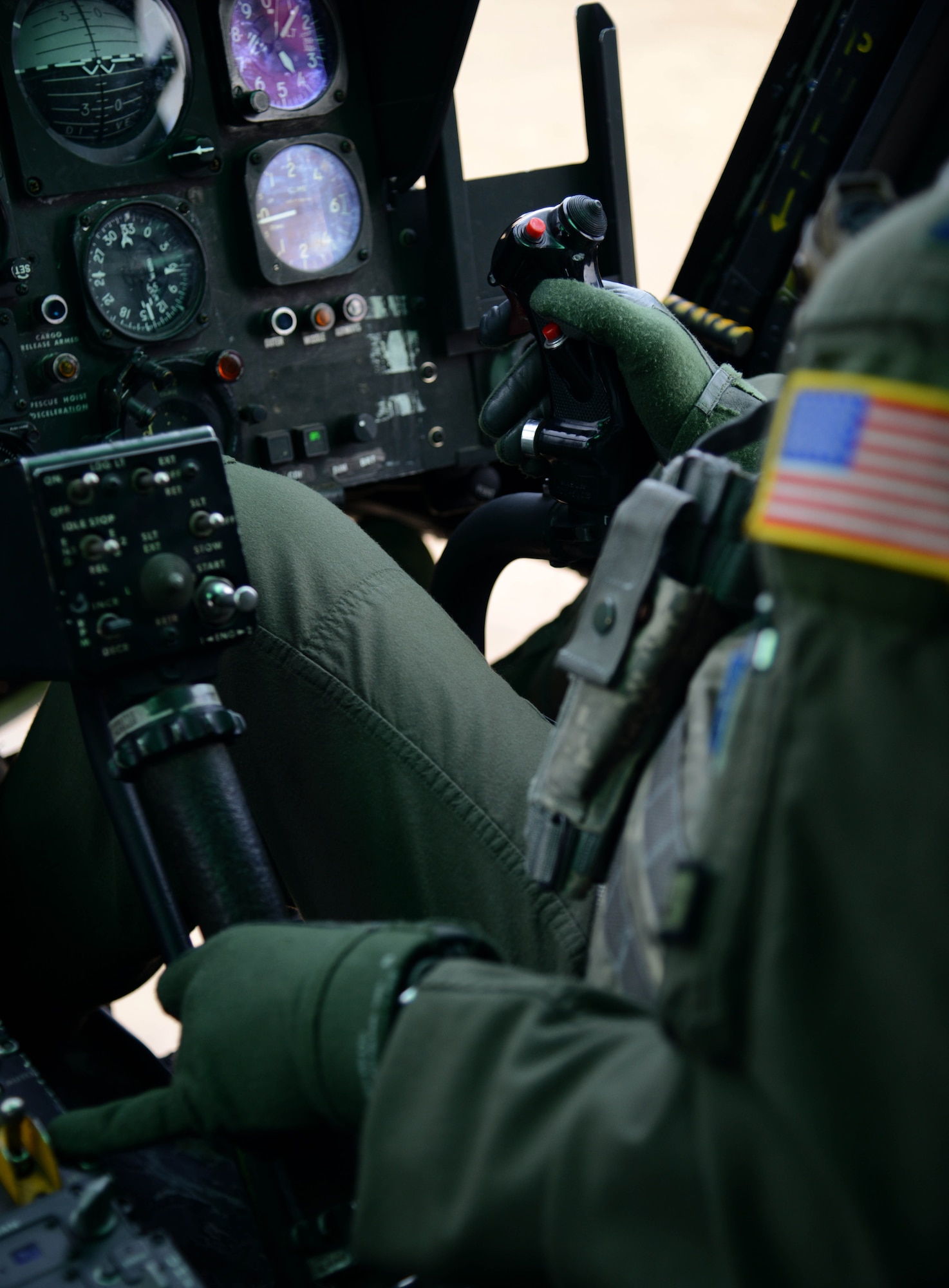 Capt. RJ Bergman, 40th Helicopter Squadron rescue pilot, pilots a UH-1N Huey Jan. 27, 2015, near Malmstrom Air Force Base, Mont. The flight was part of a launch facility security sweep which covered more than 20 LFs. (U.S. Air Force photo/ Airman 1st Class Dillon Johnston)