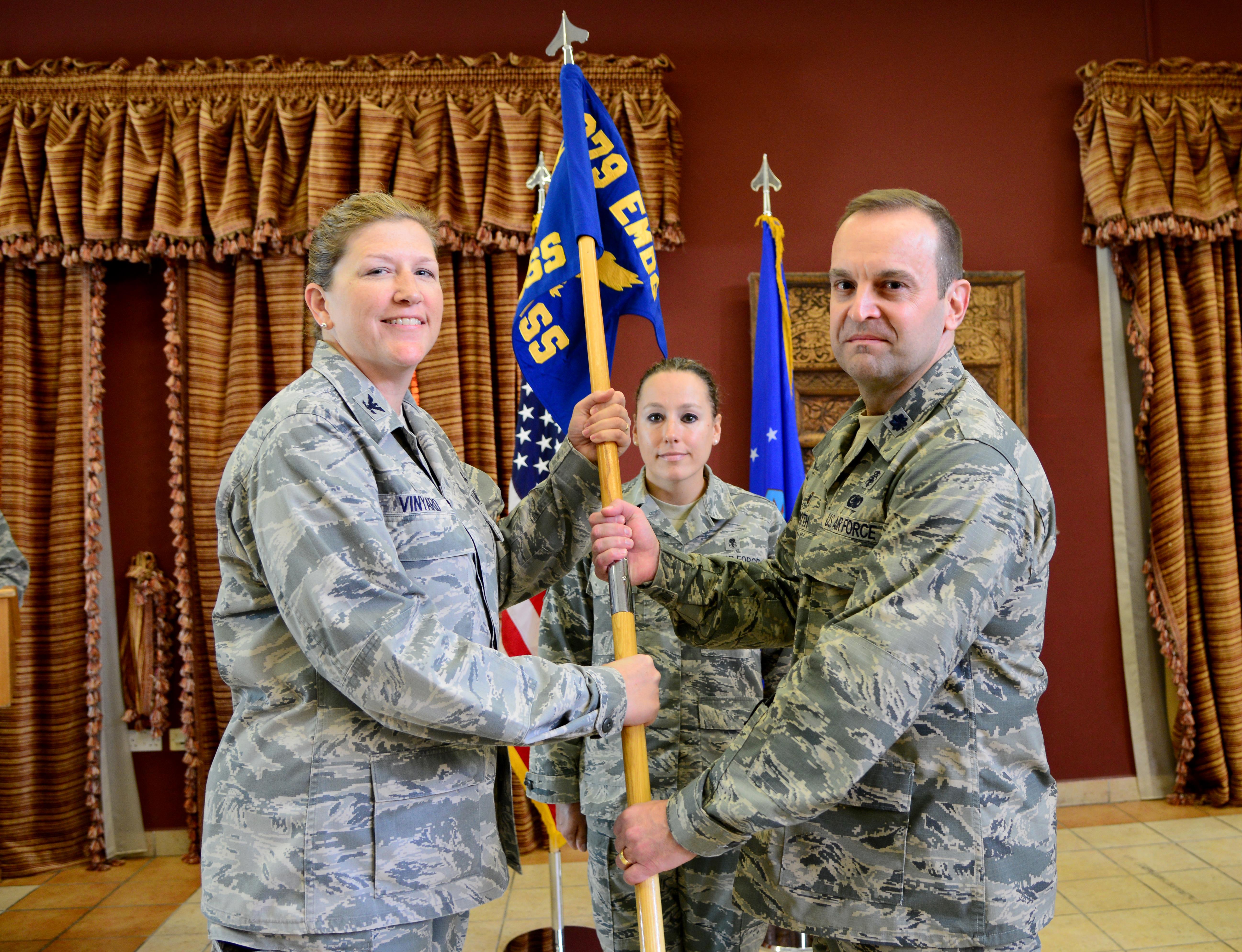 379th EMDOS and EMDSS new commanders during combined ceremony