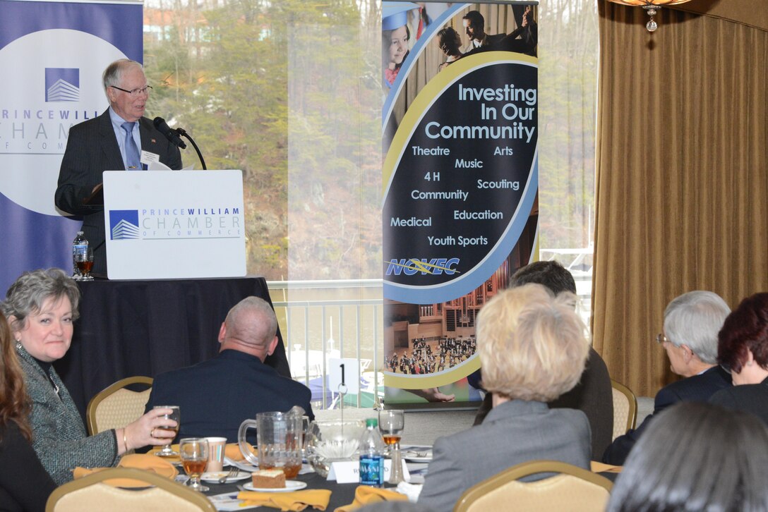 MARINE CORPS BASE QUANTICO, Va. --Retired Rear Admiral Robert Shumaker, a former Prisoner of War, was the guest speaker during the Prince William Chamber of Commerce and the Prince William Chamber's Veterans Council 4th Annual Salute to the Armed Forces in Woodbridge. 

One Marine and two soldiers from Fort Belvoir were recognized during the ceremony. 

 The Salute to the Armed Forces is designed to both thank veterans for their service and highlight to member businesses what an asset the veteran community is to helping Prince William County thrive.