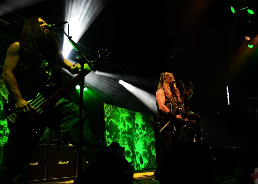 The Black Label Society performs for members of Team Cannon Jan. 28, 2015 at Cannon Air Force Base, N.M. After touring the base and having the opportunity to meet Cannon’s Air Commandos, the band put on a show in partnership with the United Services Organization. (U.S. Air Force Photo/Airman 1st Class Chip Slack) 